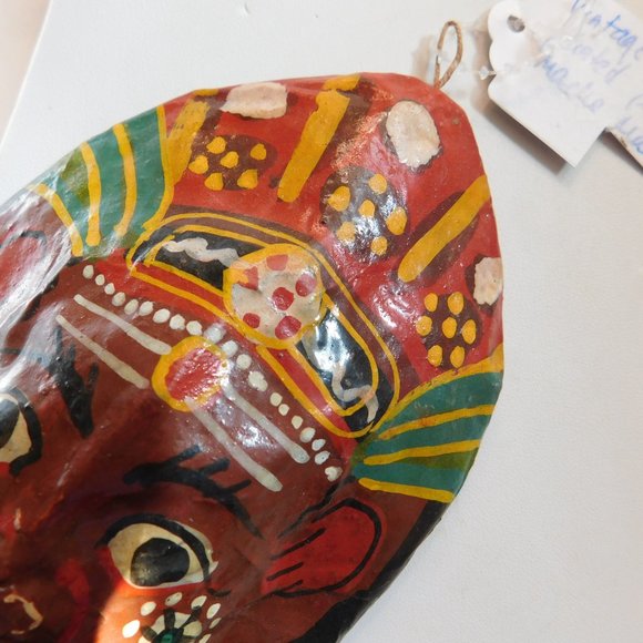 Vintage Hand Painted Tribal Look Paper Mache Mask - Picture 5 of 7